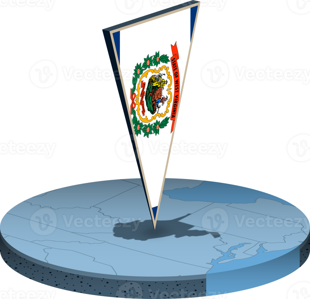 West Virginia flag and map in isometry png