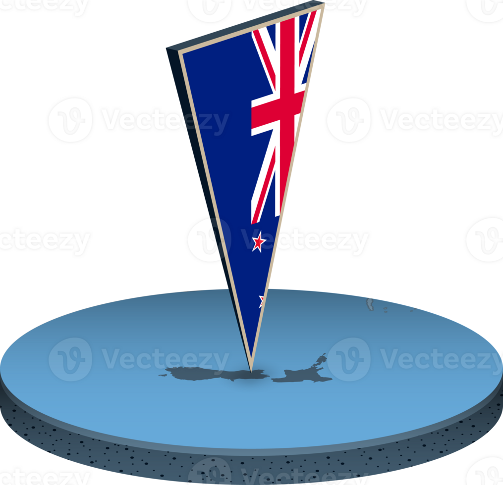 New Zealand flag and map in isometry png