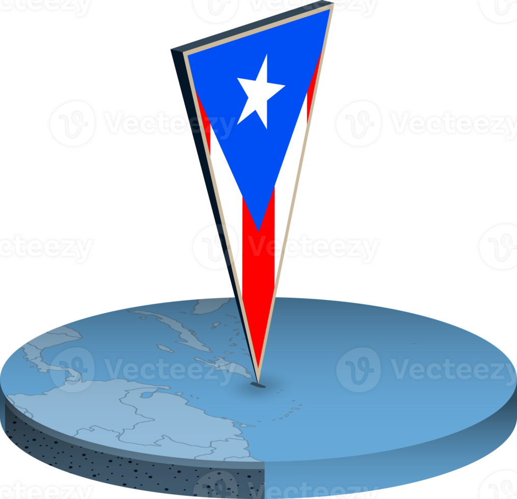 Puerto Rico flag and map in isometry png