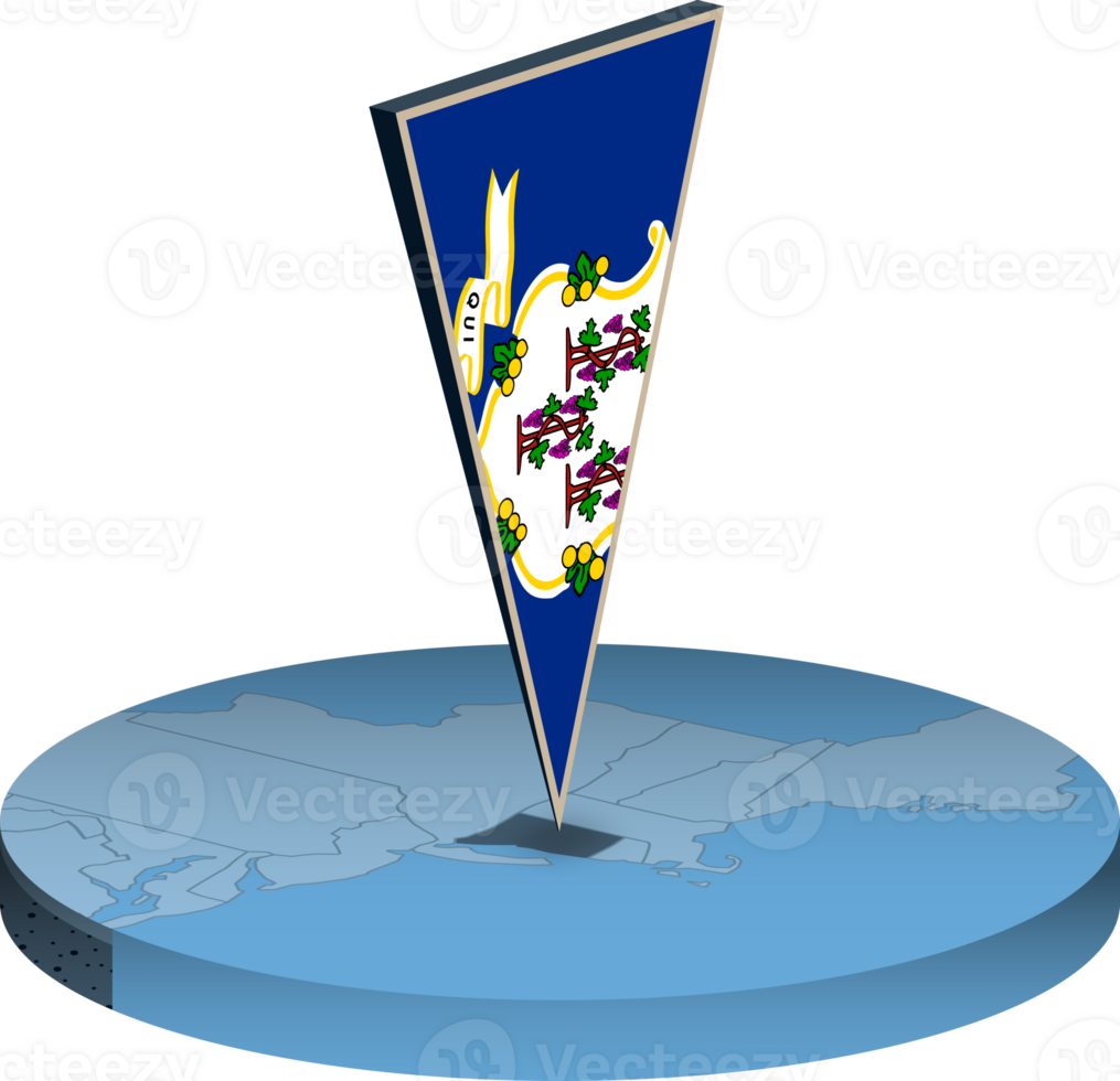 connecticut flagga och Karta i isometri png