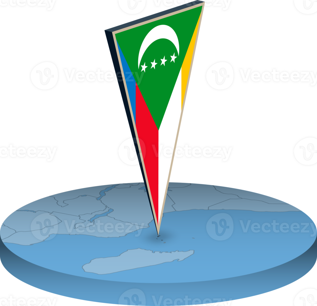 Comoros flag and map in isometry png