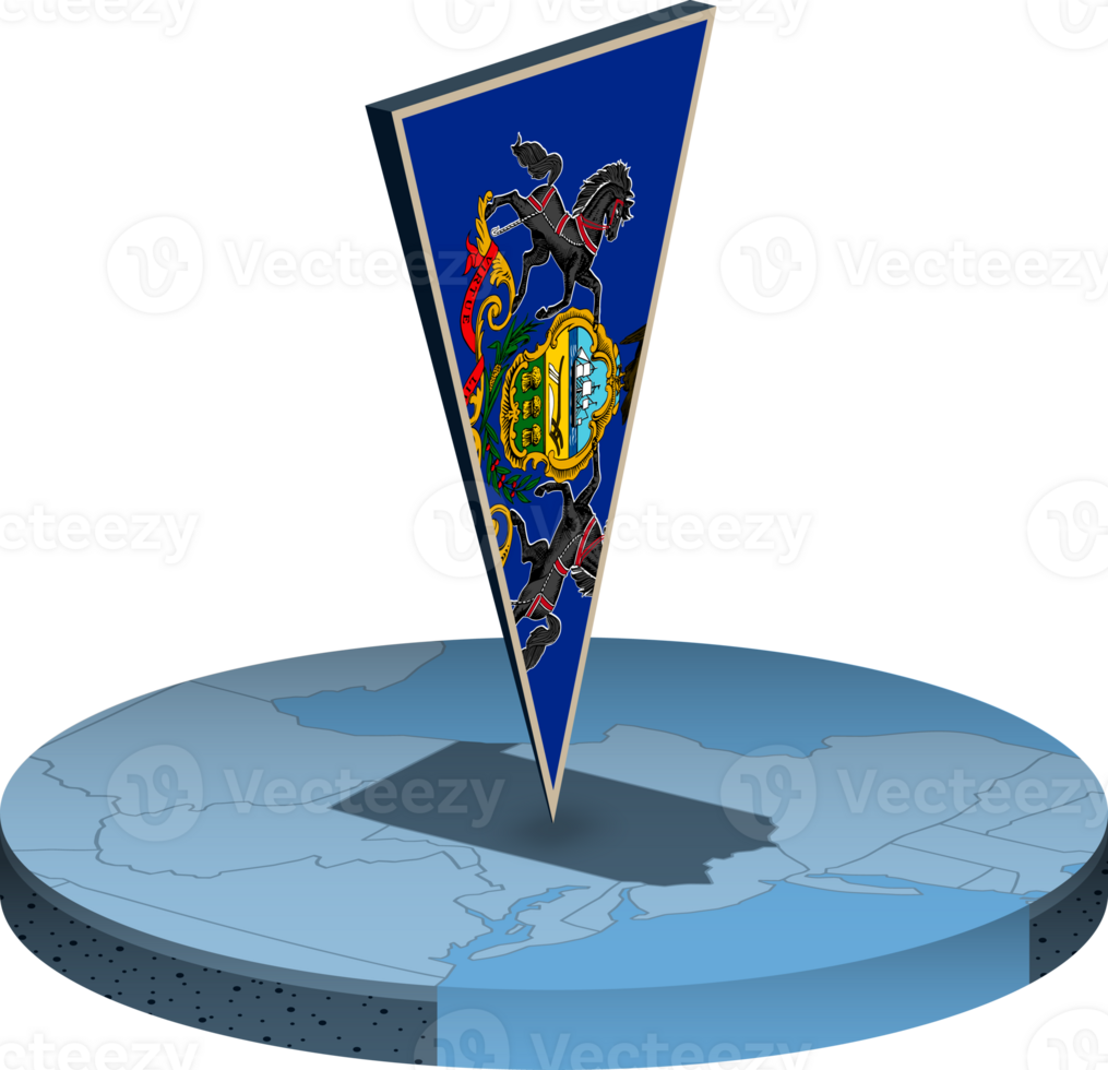 Pennsylvania flag and map in isometry png