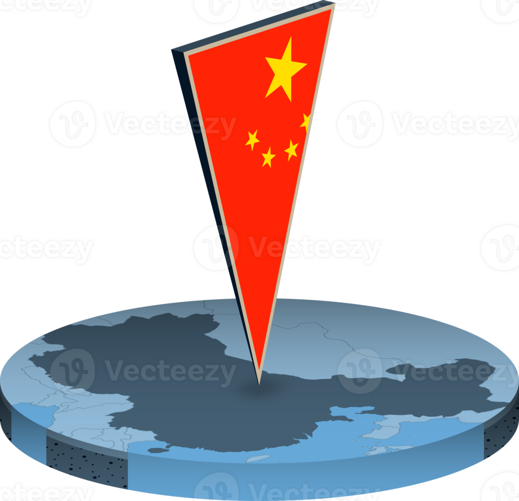 China flag and map in isometry png