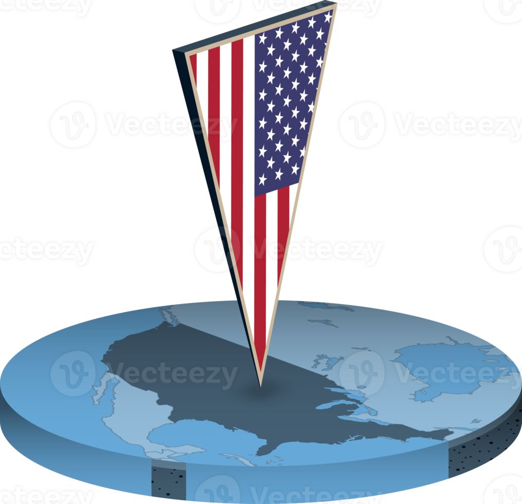 USA flag and map in isometry png