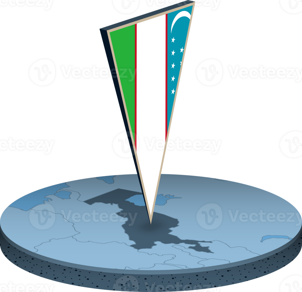 Uzbekistan flag and map in isometry png