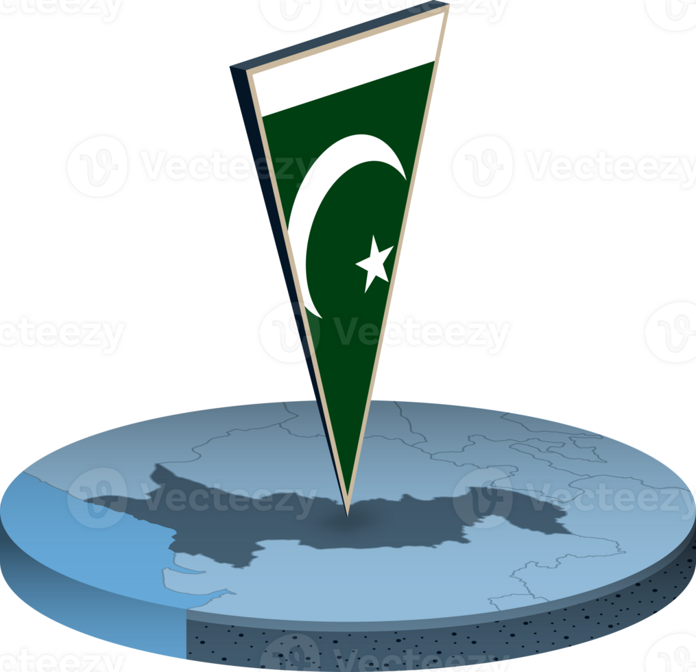 Pakistan flag and map in isometry png