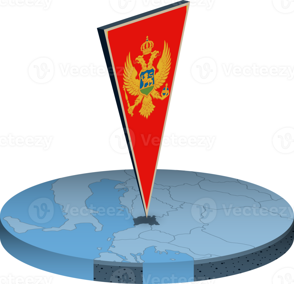 Montenegro flag and map in isometry png