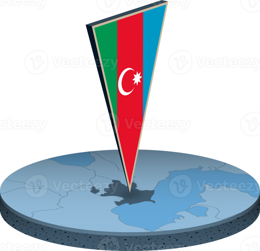 Azerbaijan flag and map in isometry png