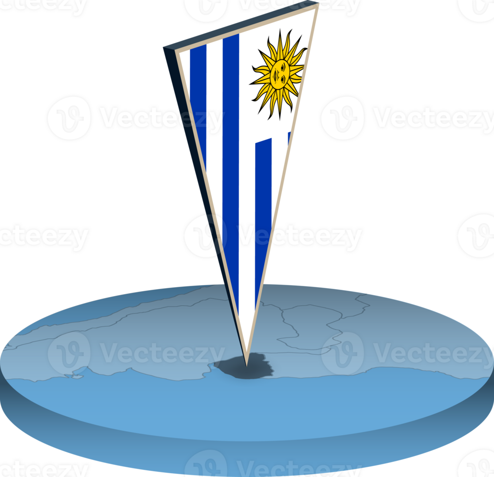 Uruguay flag and map in isometry png