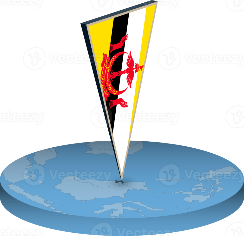 Brunei flag and map in isometry png