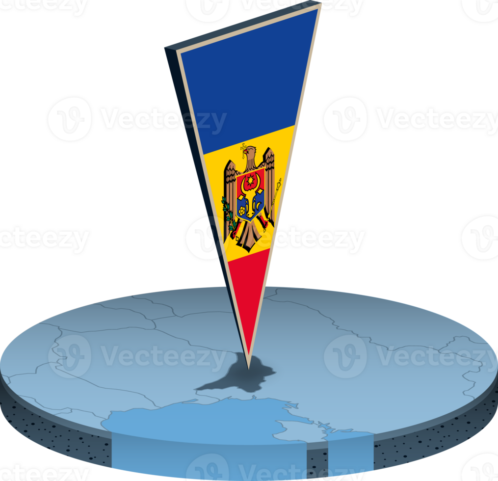 Moldova flag and map in isometry png