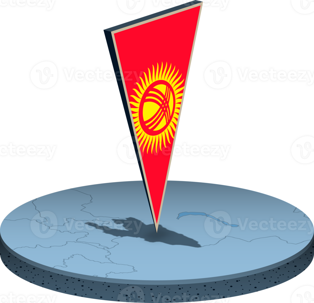 Kyrgyzstan flag and map in isometry png