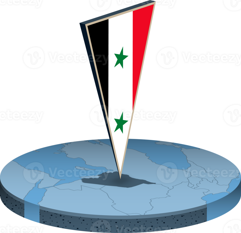 Syria flag and map in isometry png