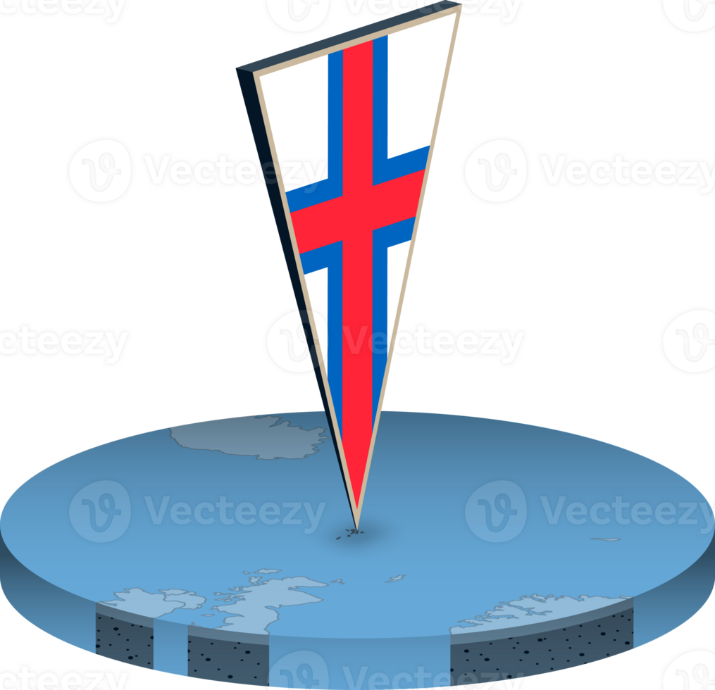 Faroe Islands flag and map in isometry png