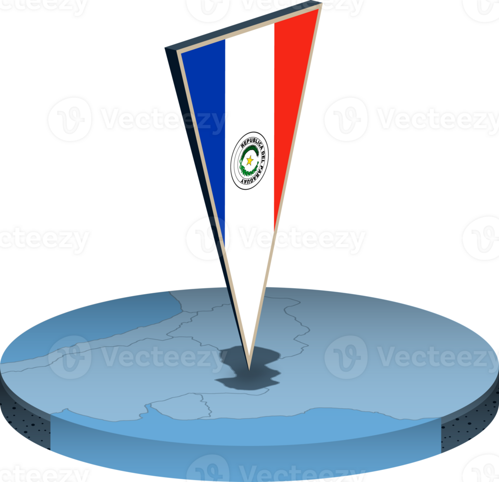 Paraguay flag and map in isometry png