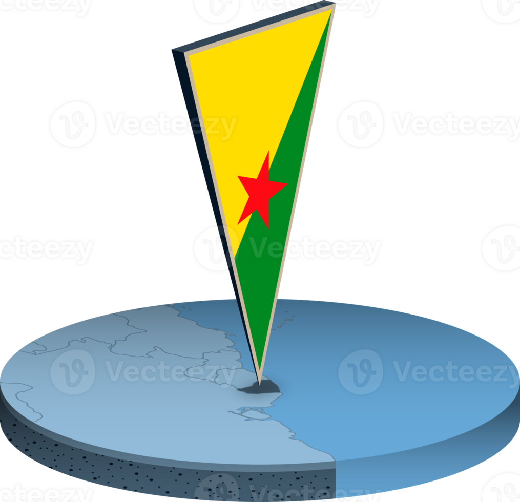 French Guiana flag and map in isometry png