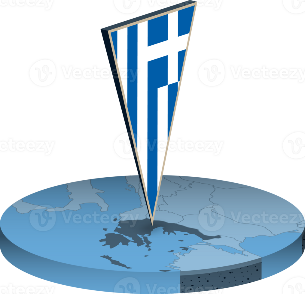 Greece flag and map in isometry png