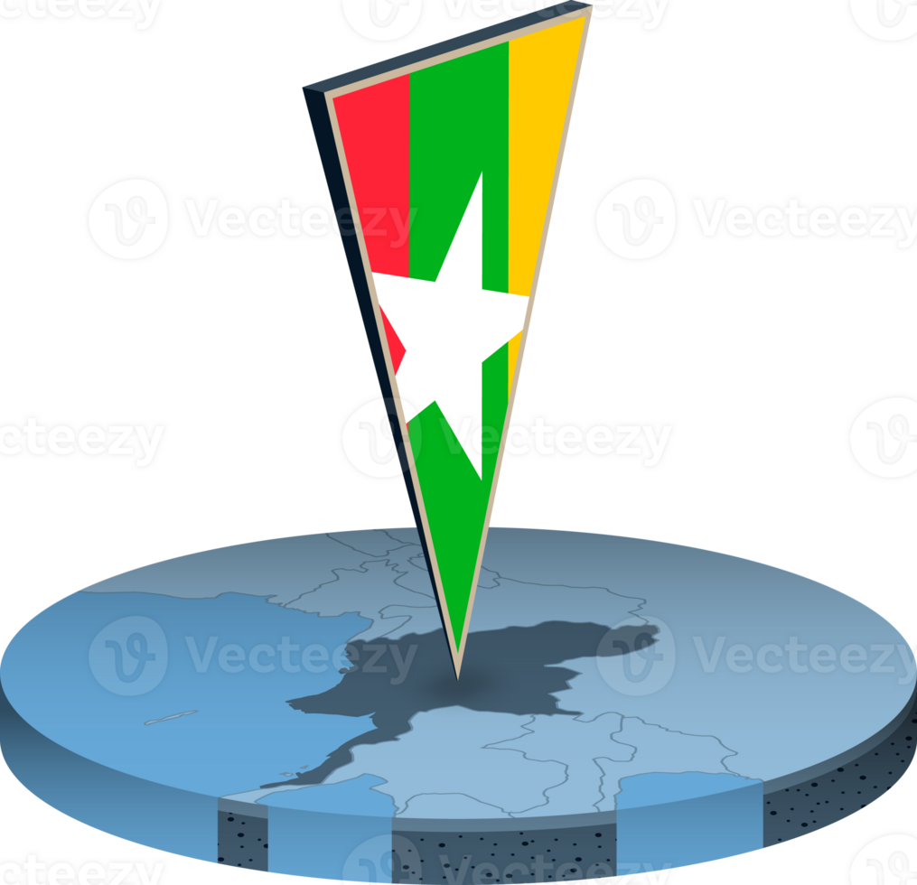 Myanmar flag and map in isometry png