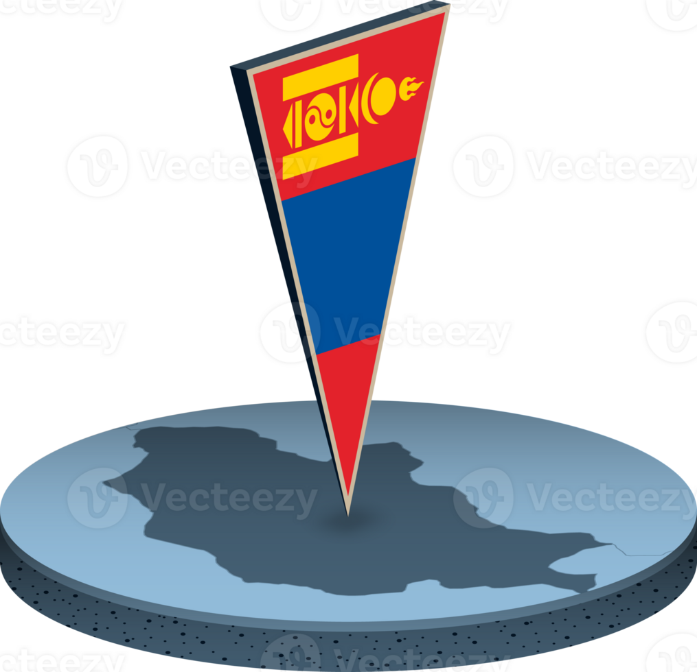 Mongolia flag and map in isometry png