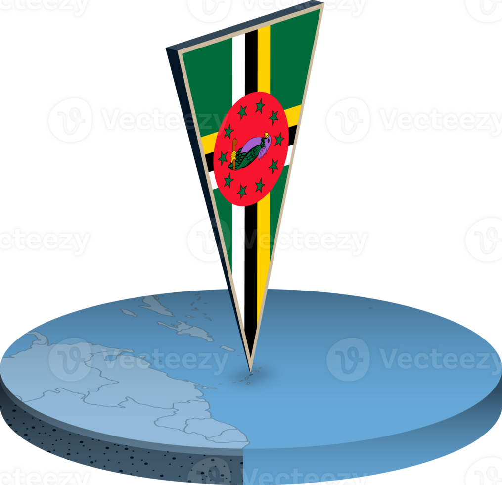 Dominica flag and map in isometry png