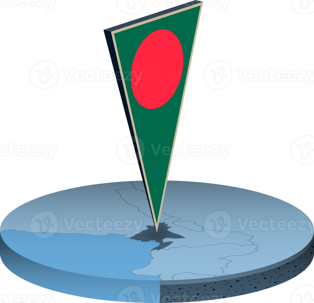 Bangladesh flag and map in isometry png