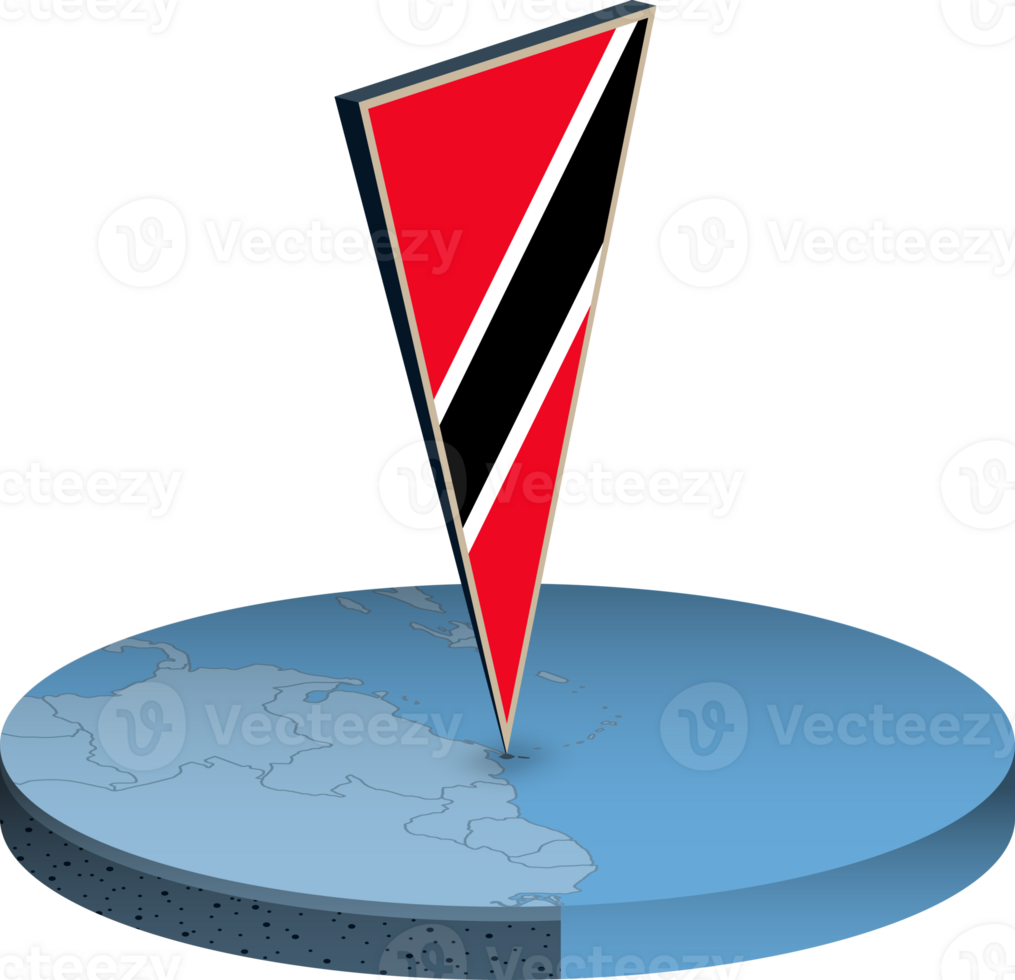 Trinidad and Tobago flag and map in isometry png
