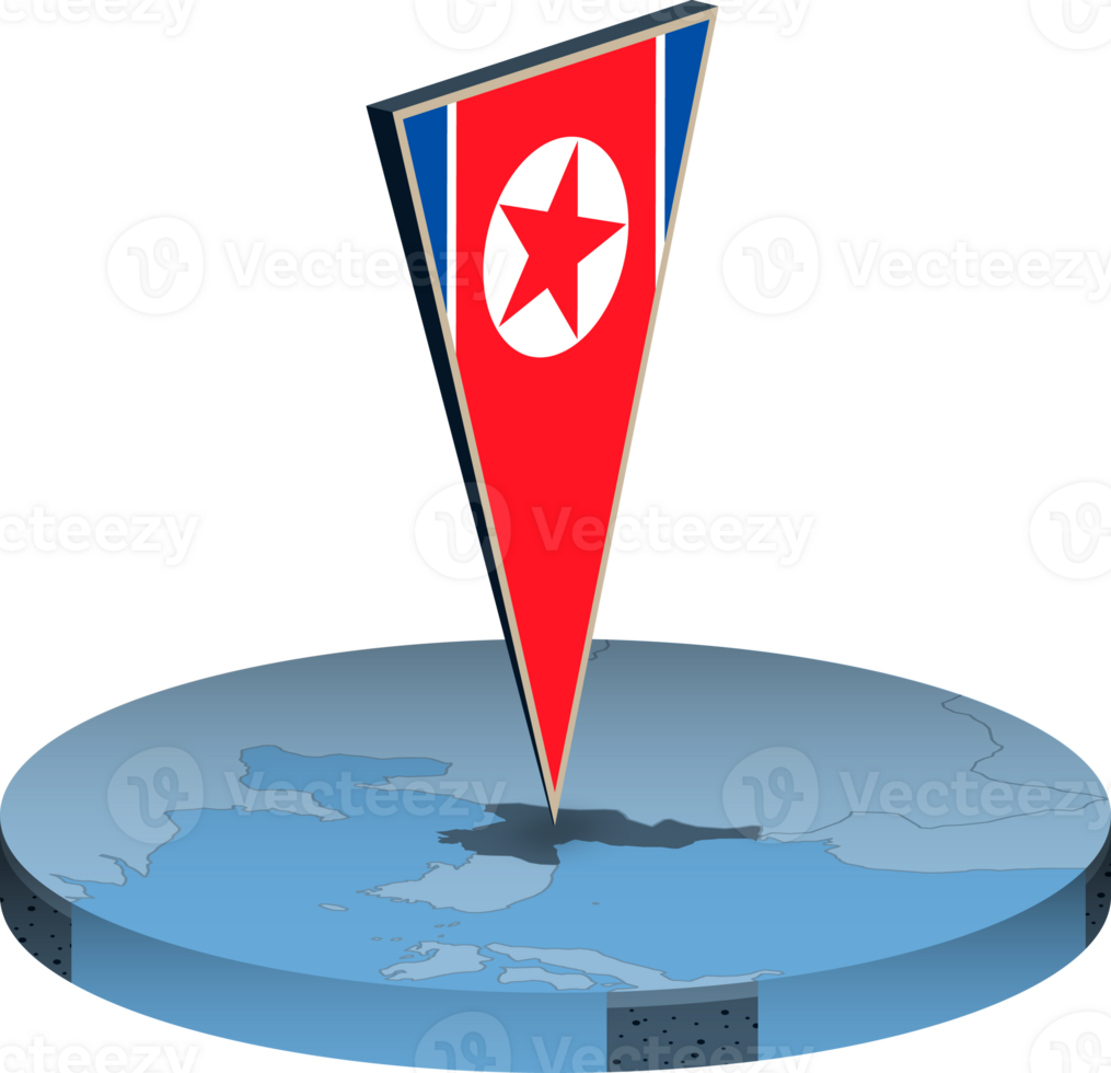 North Korea flag and map in isometry png