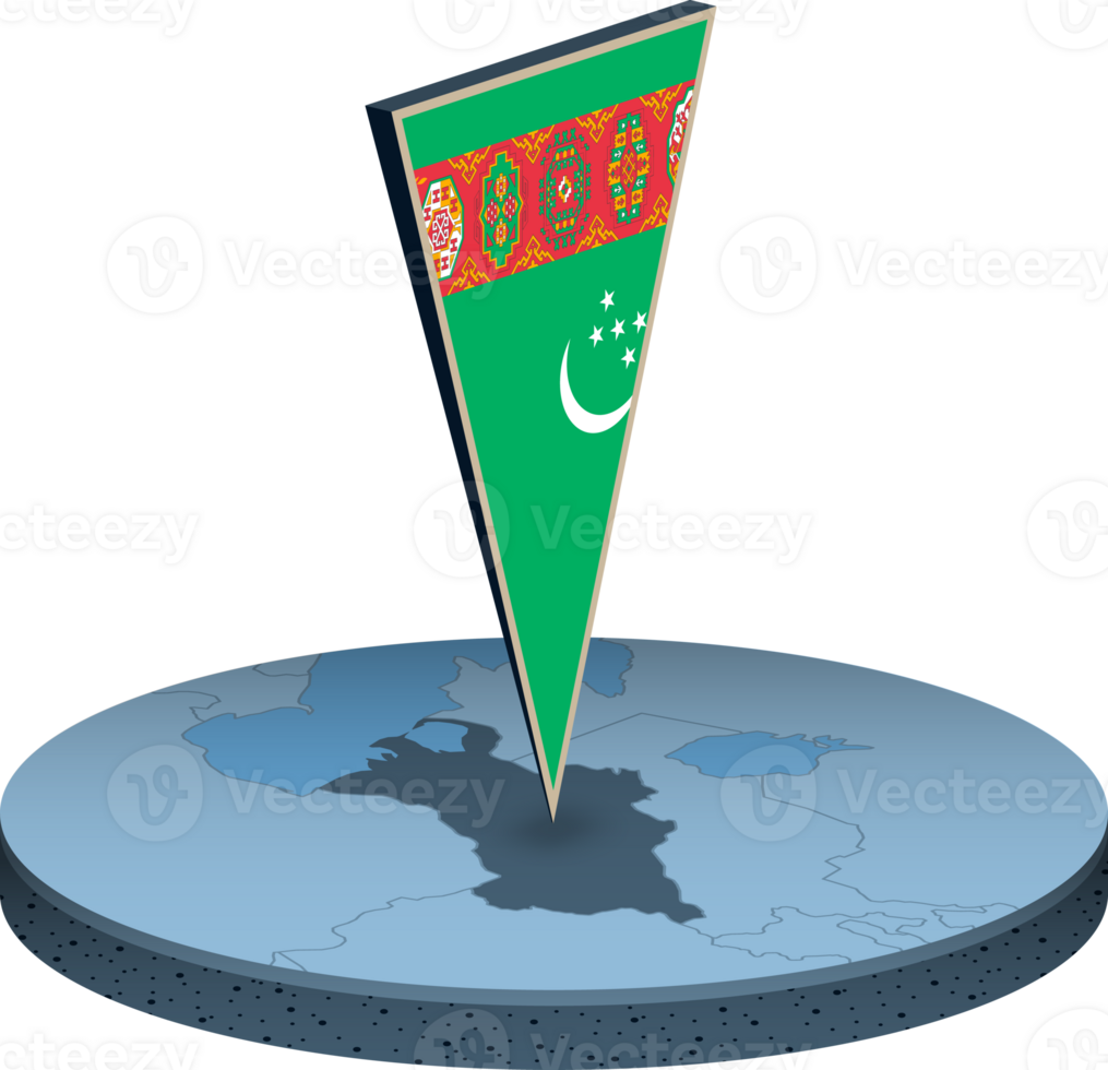 Turkmenistan flag and map in isometry png