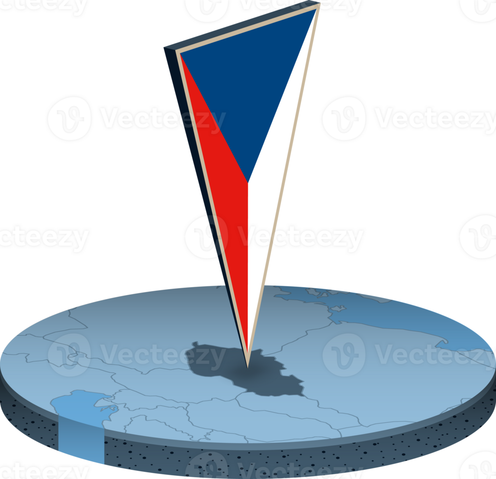 Czech Republic flag and map in isometry png