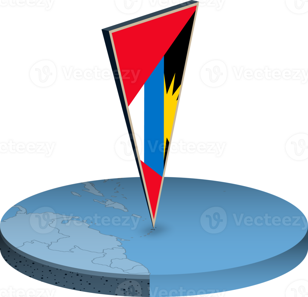 Antigua and Barbuda flag and map in isometry png