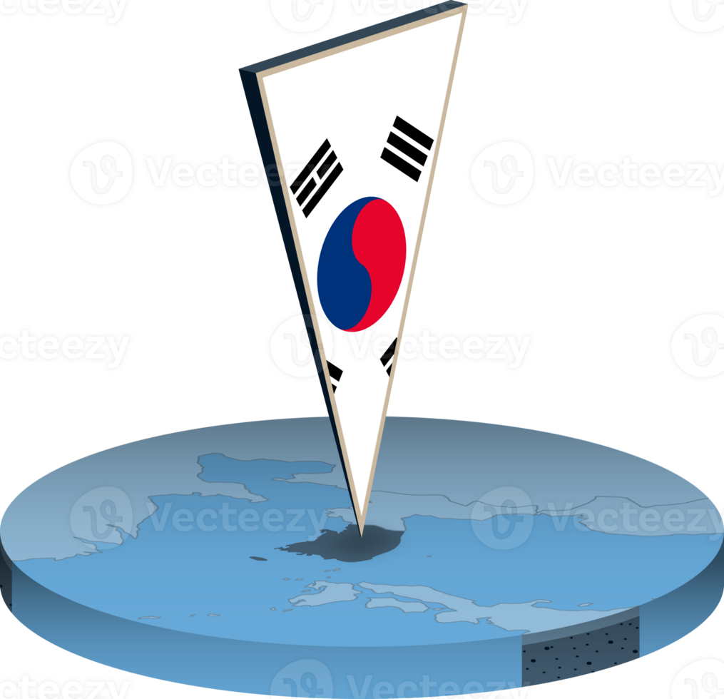 sul Coréia bandeira e mapa dentro isometria png