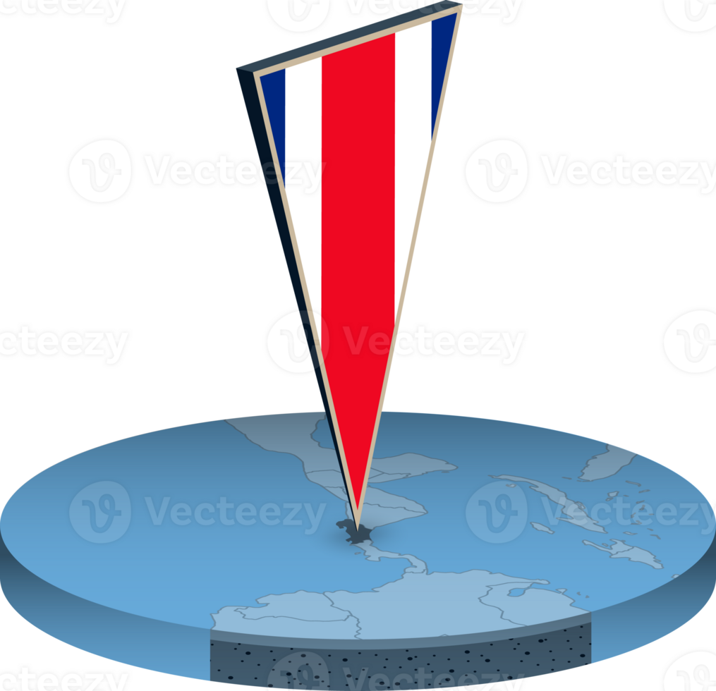 Costa Rica flag and map in isometry png