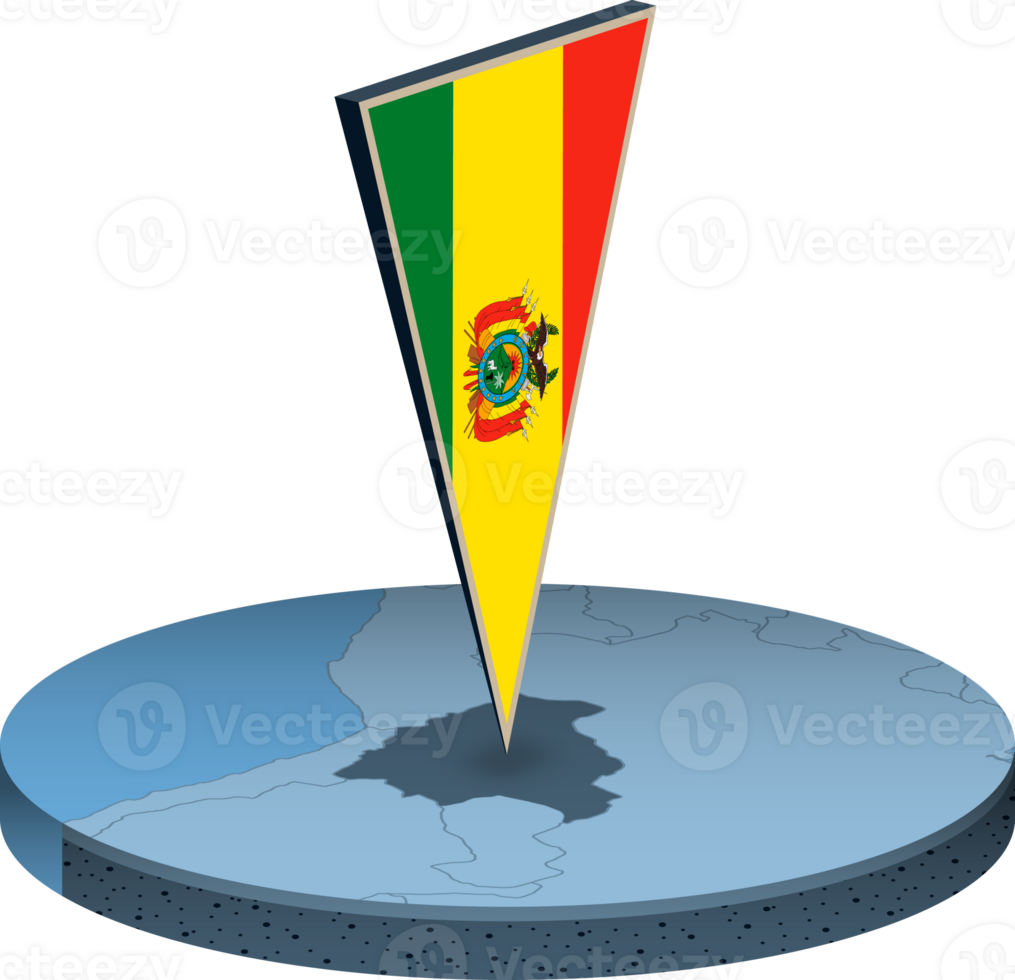 Bolivia flag and map in isometry png