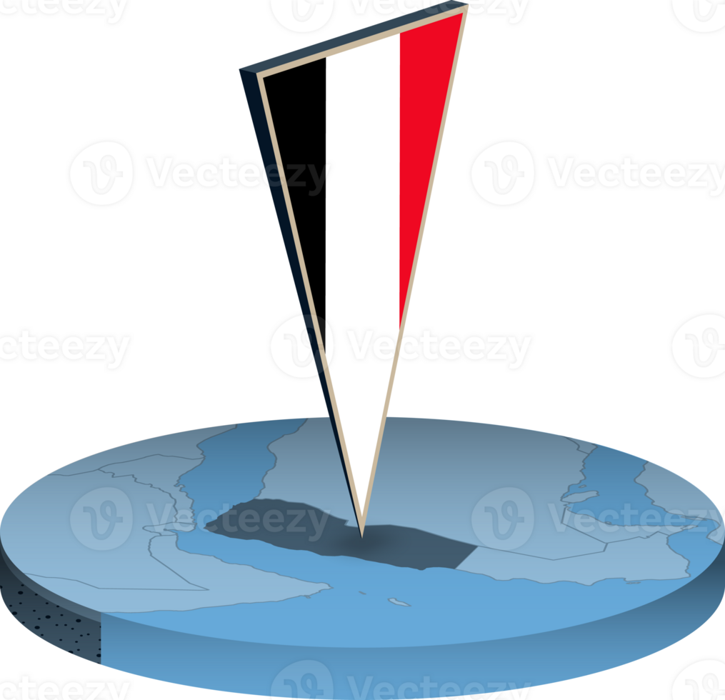 Yemen flag and map in isometry png