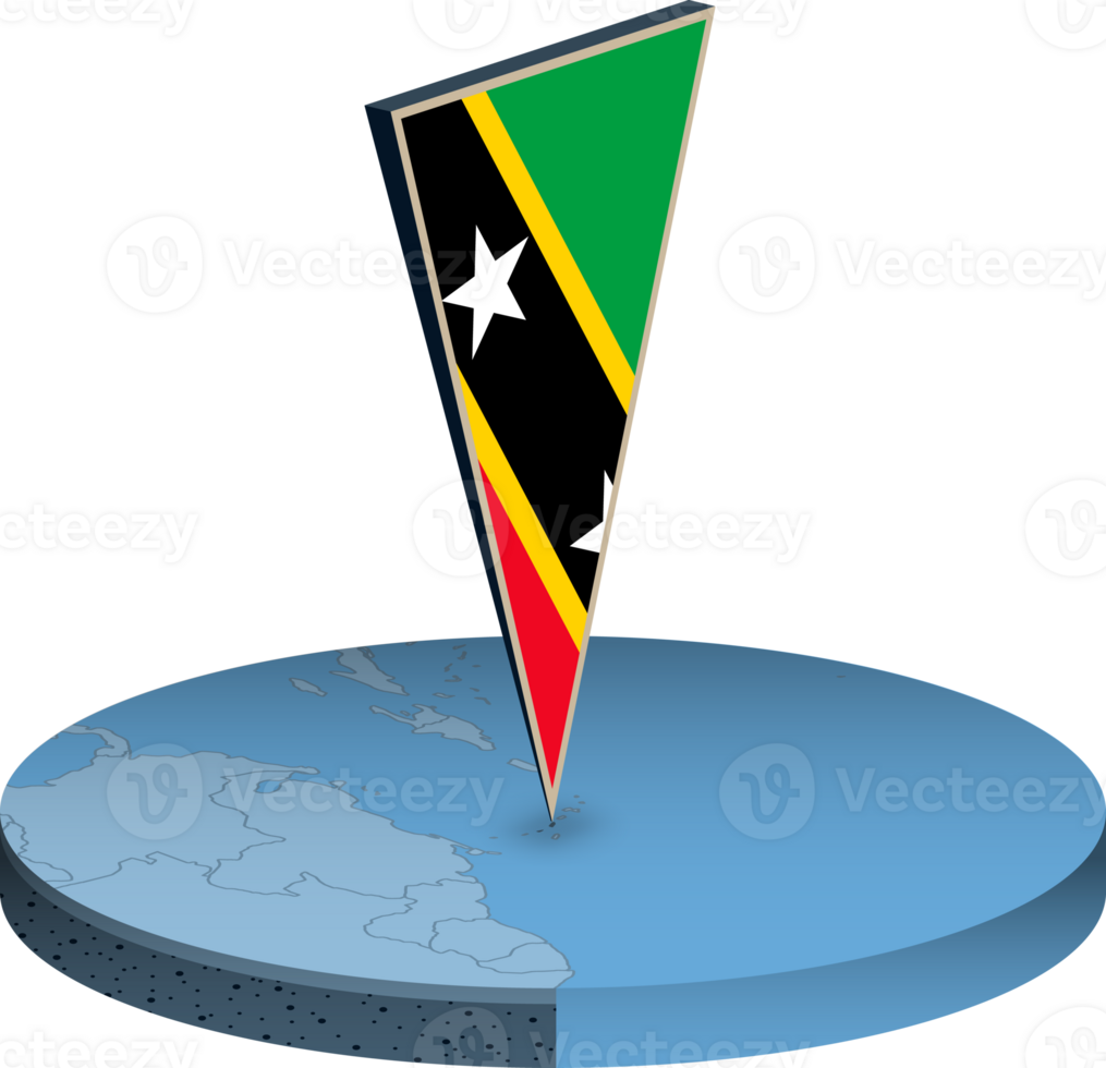 Saint Kitts and Nevis flag and map in isometry png