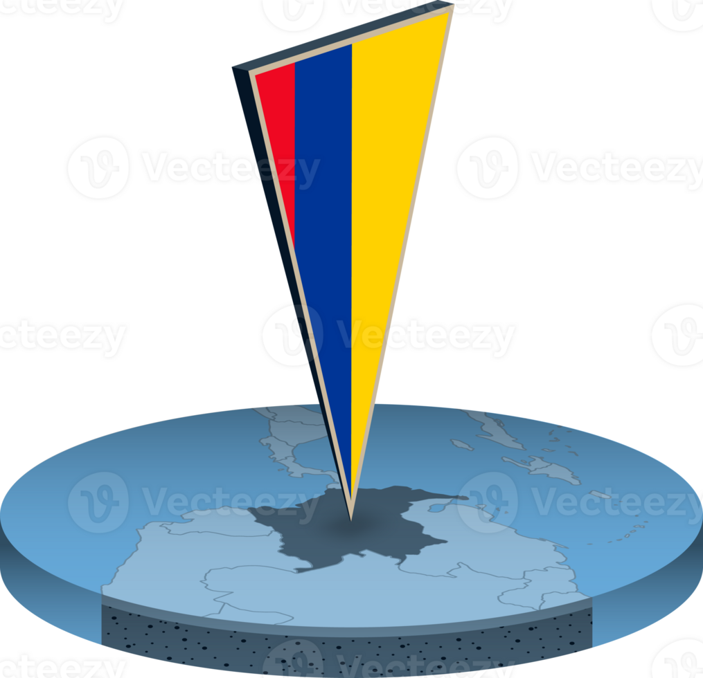 Colombia flag and map in isometry png