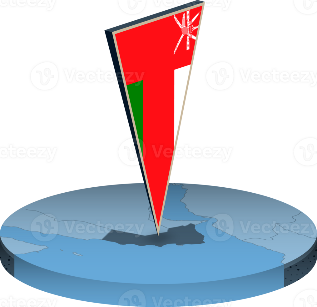 Oman flag and map in isometry png