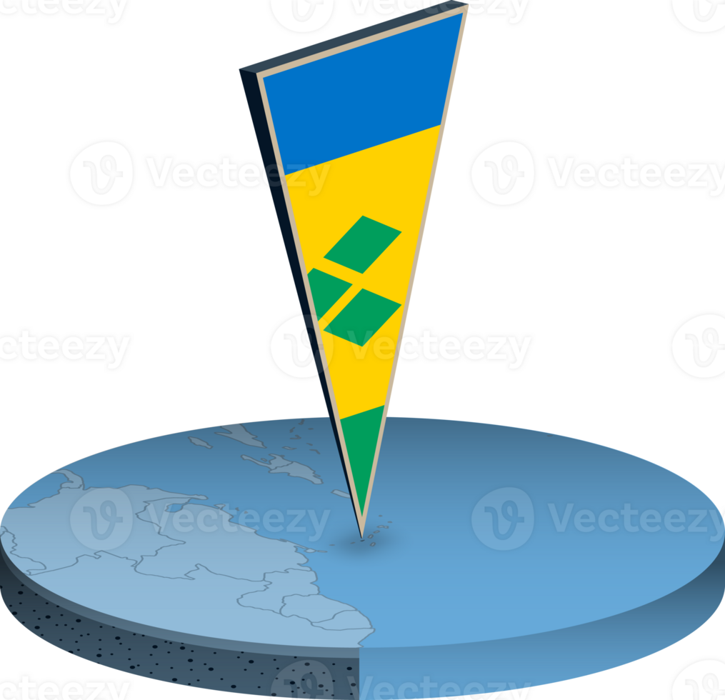 Saint Vincent and the Grenadines flag and map in isometry png