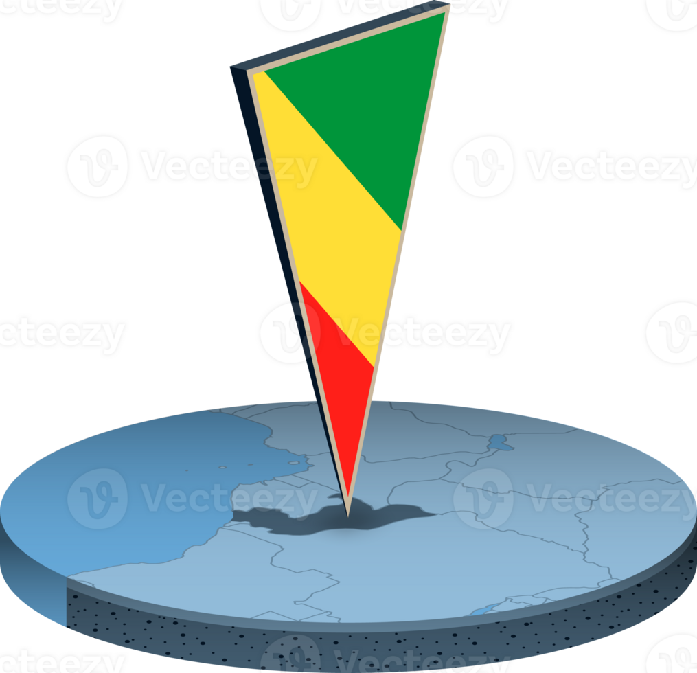 Congo flag and map in isometry png