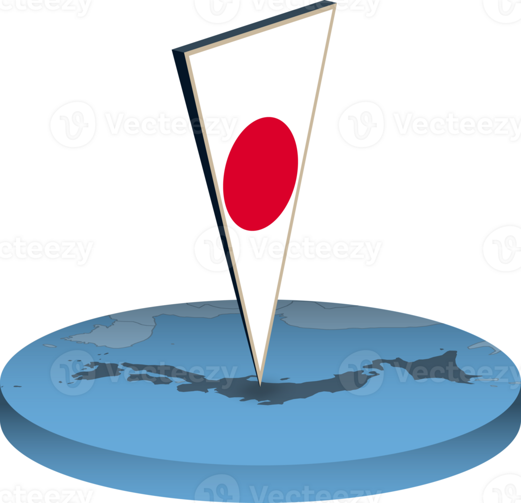 Japan flag and map in isometry png