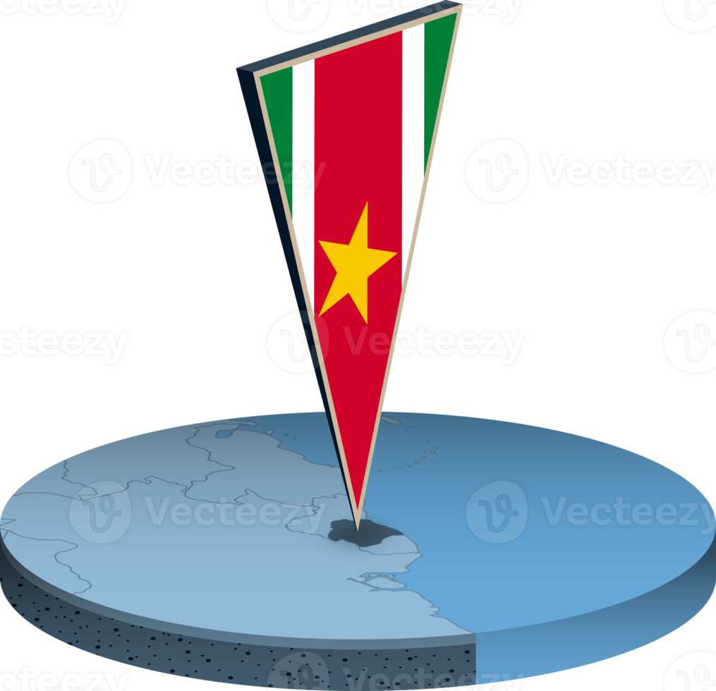 Suriname flag and map in isometry png