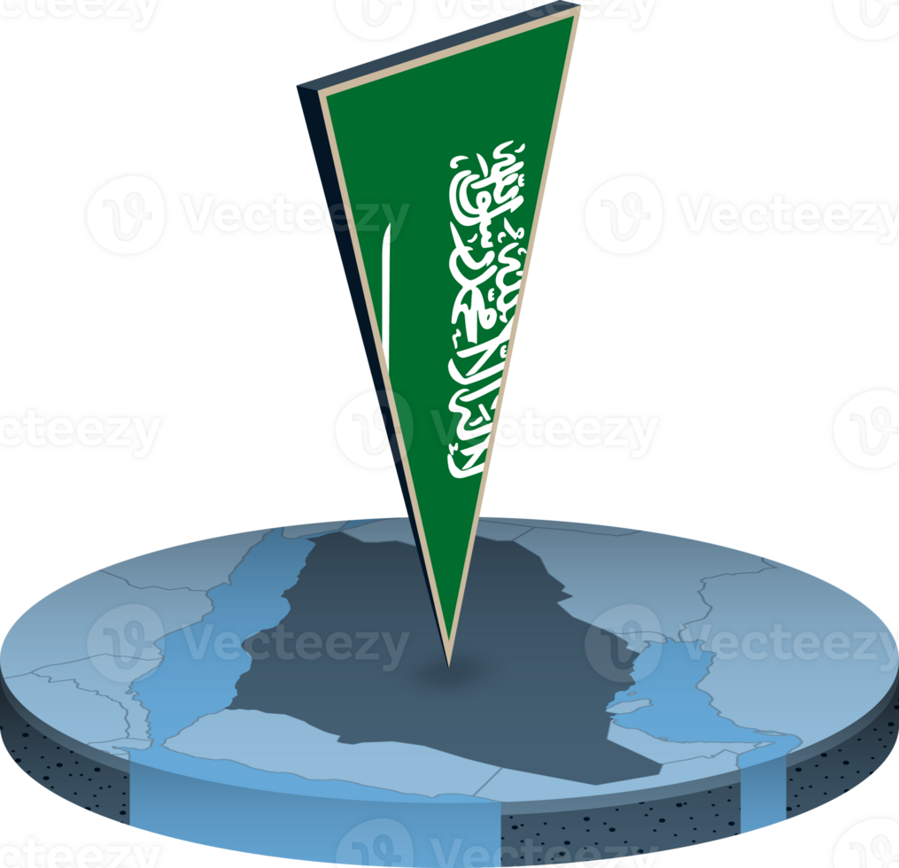 Saudi Arabia flag and map in isometry png