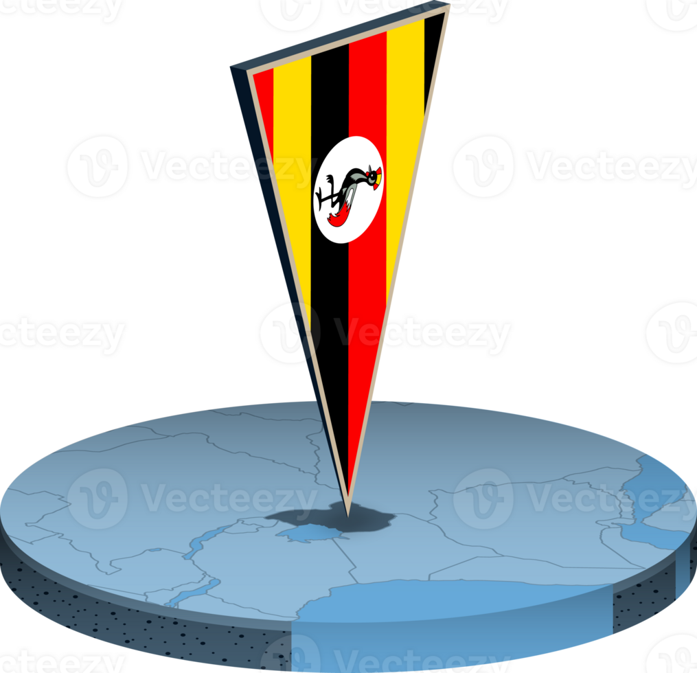 Uganda flag and map in isometry png