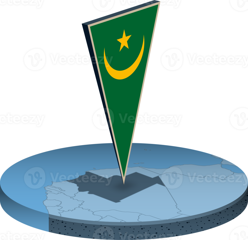 Mauritania flag and map in isometry png