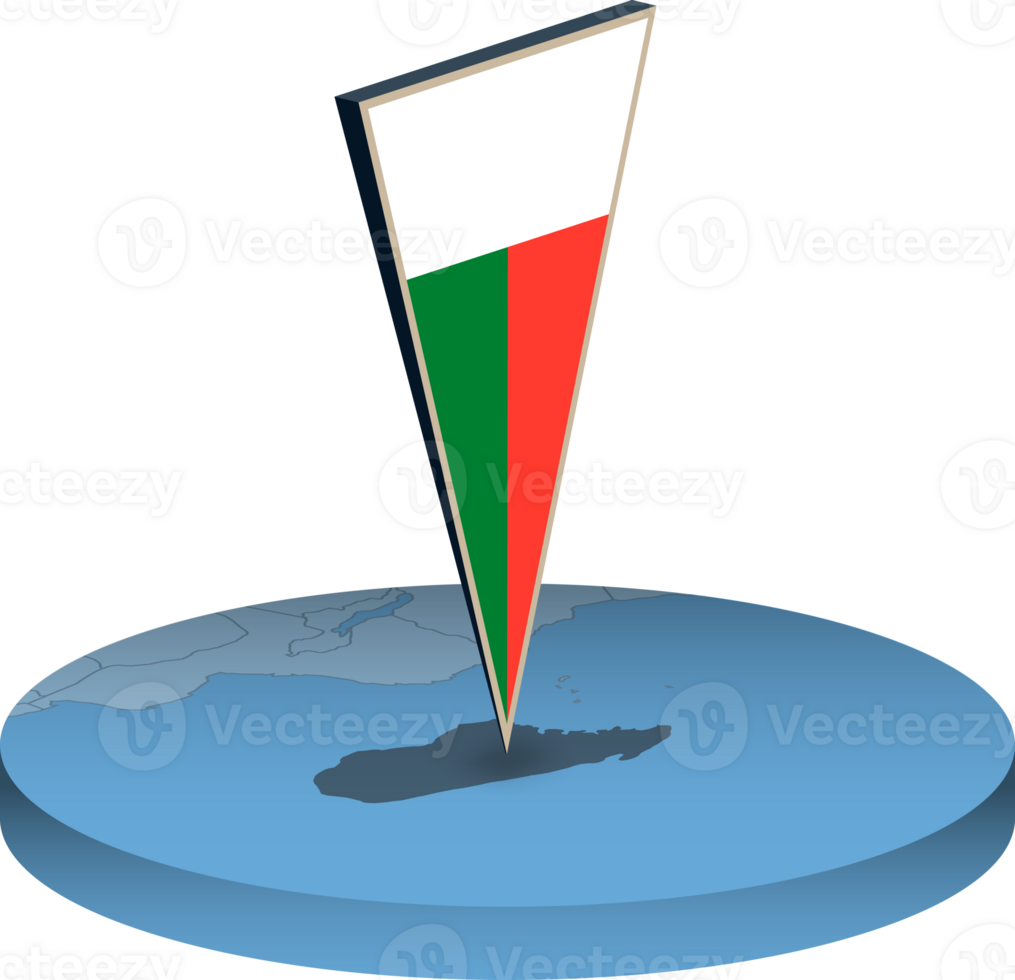 Madagascar flag and map in isometry png