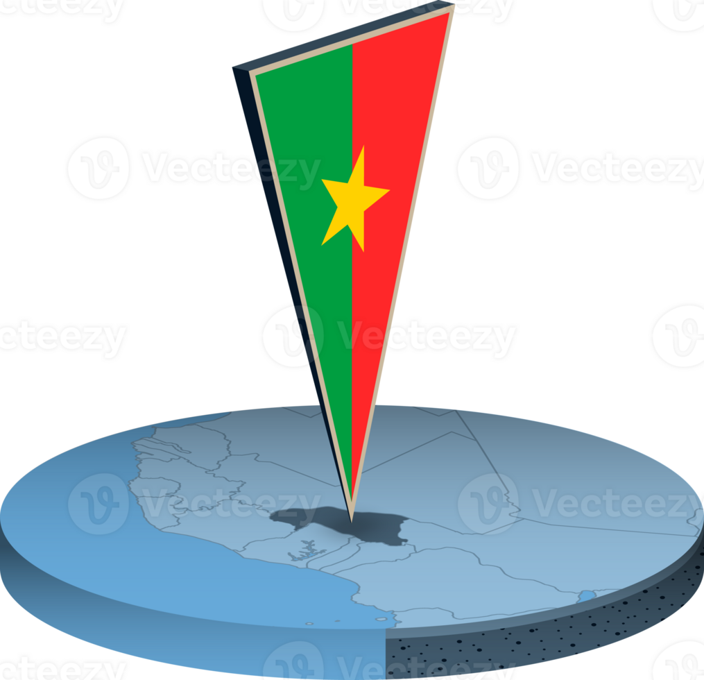 Burkina Faso flag and map in isometry png