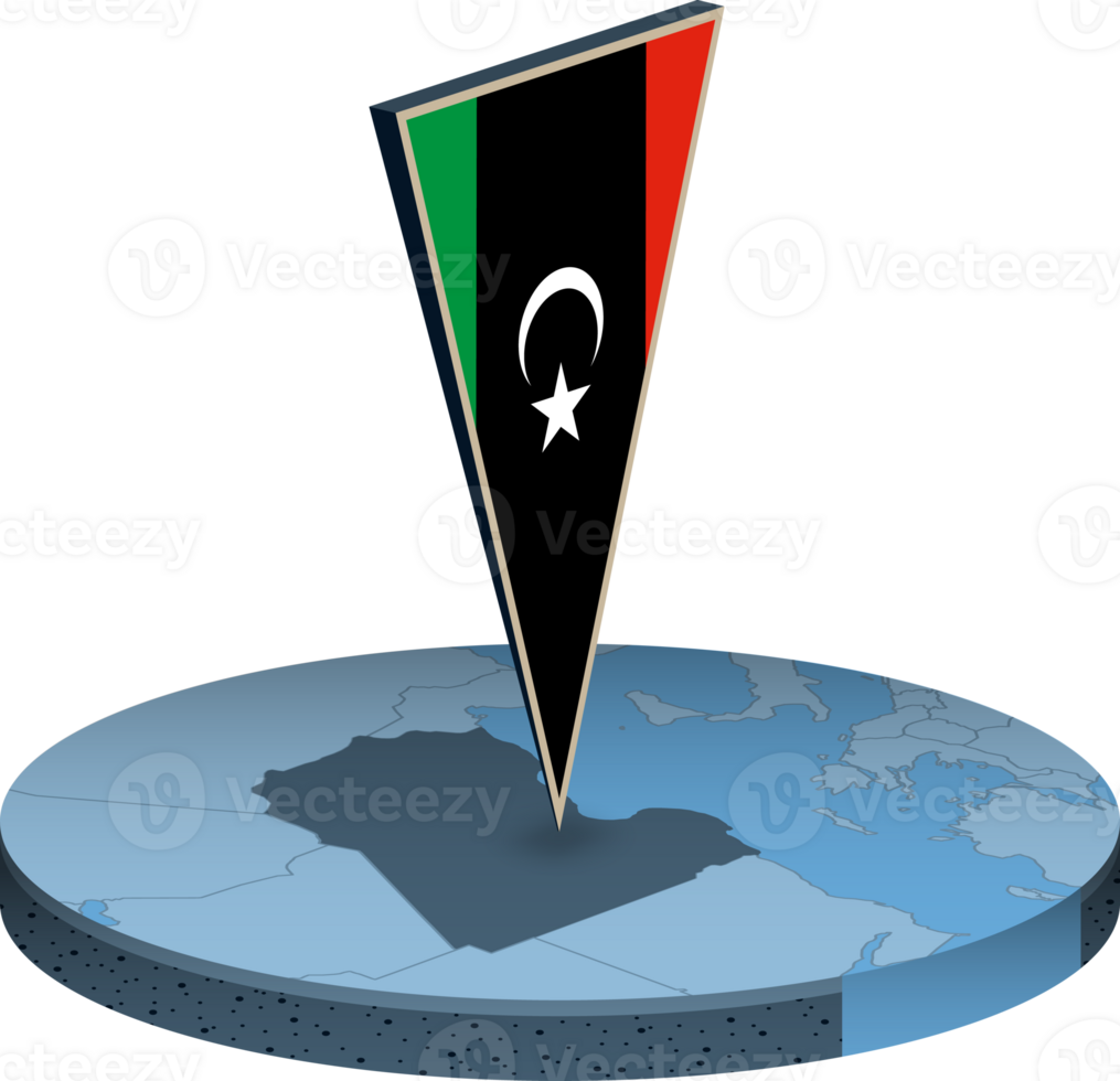 Libya flag and map in isometry png