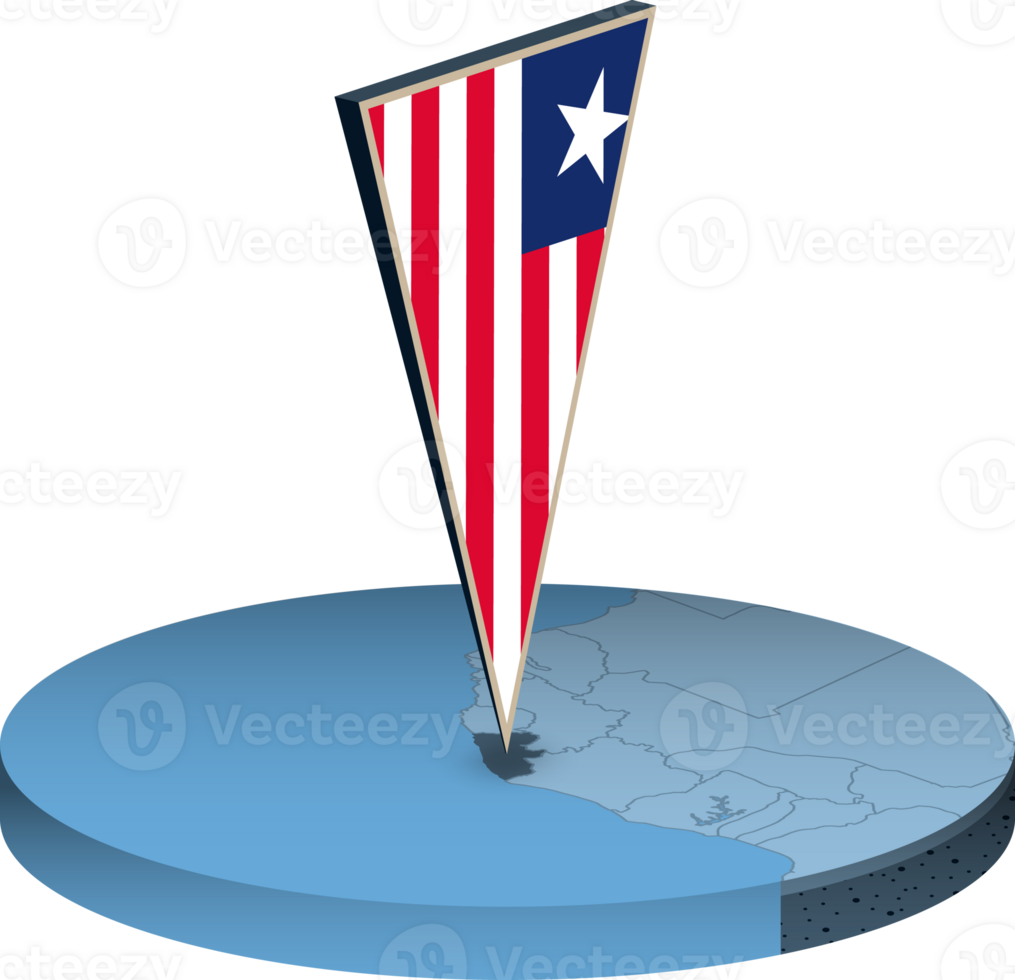 Liberia flag and map in isometry png