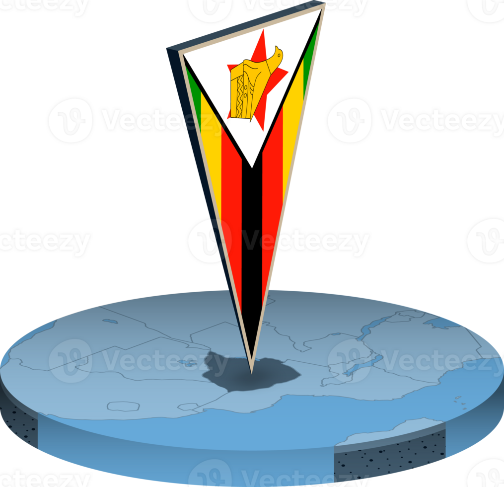 Zimbabwe flag and map in isometry png