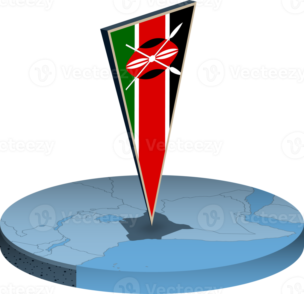 Kenya flag and map in isometry png